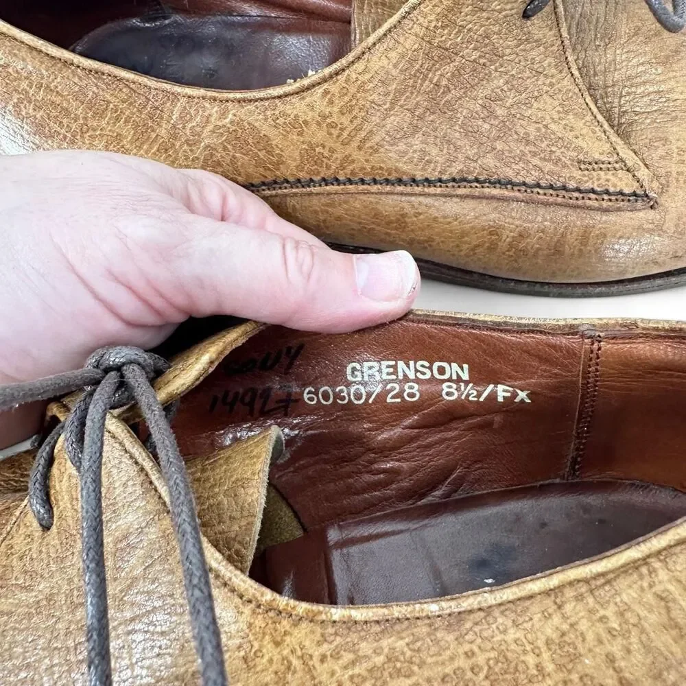 Grenson Tan Antelope Hide Leather Derby Shoes Classic Oxford Brogues c. 1974